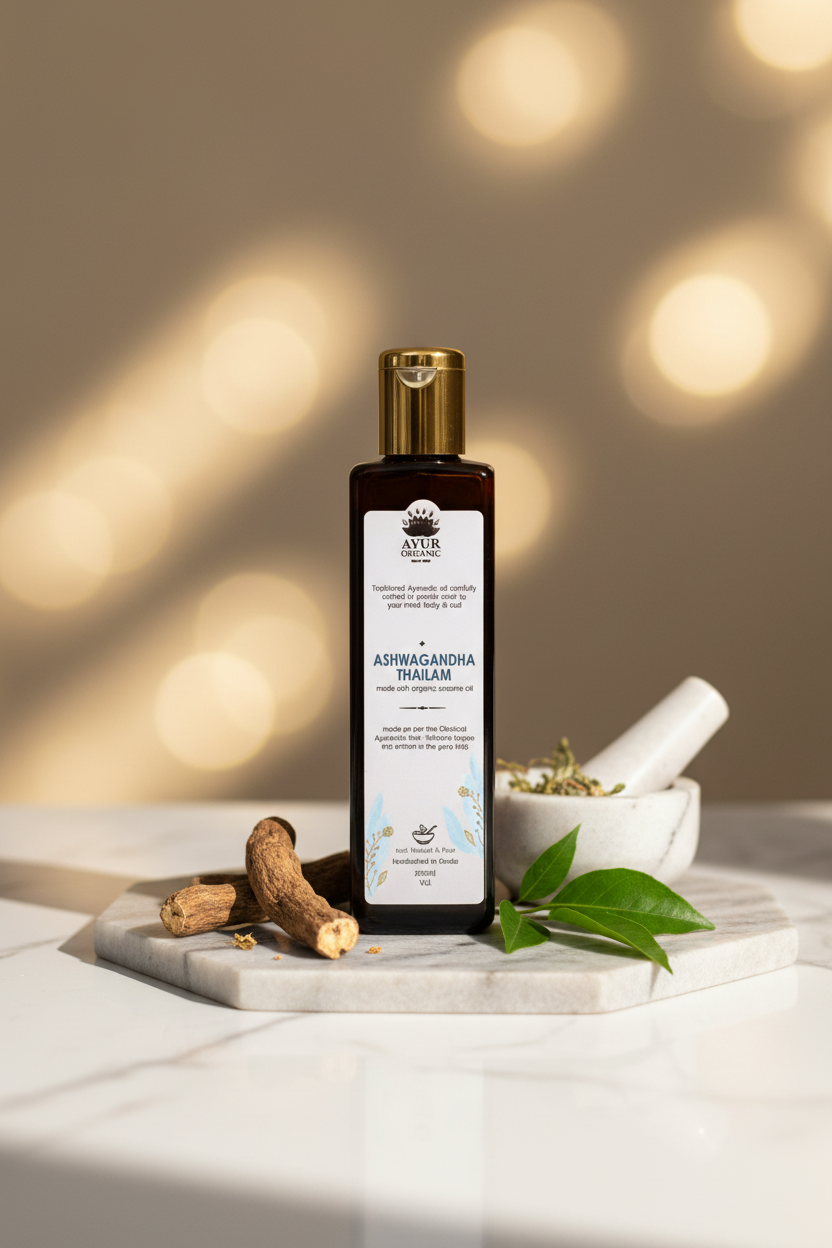 Ashwagandha Oil 200ml – warming Ayurvedic massage oil for relaxation and muscle support