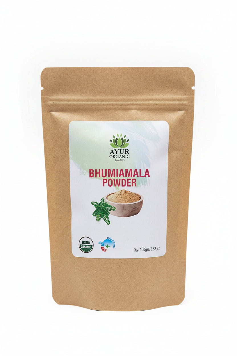 Organic Bhumiamala powder for Ayurvedic liver support, detoxification, and digestive wellness