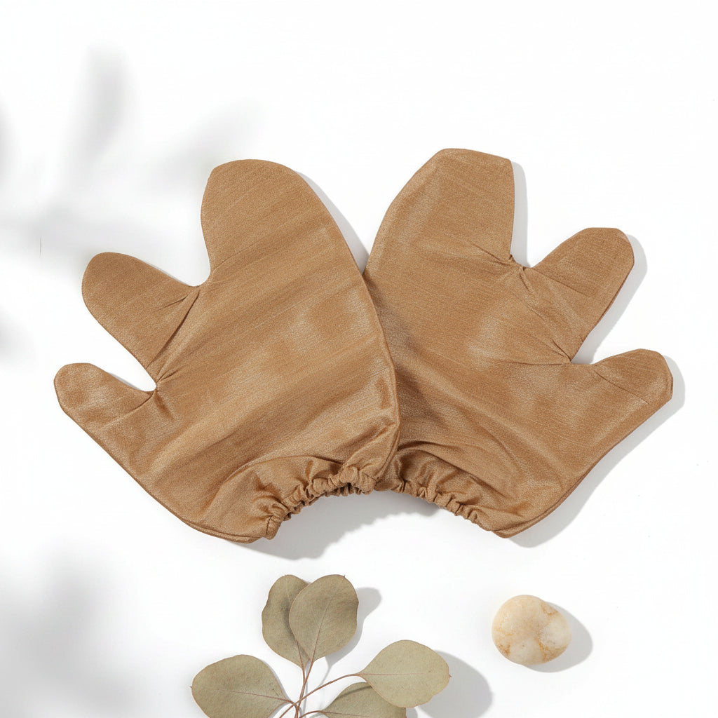 Raw Silk Garshana Gloves – Ayurvedic dry‑brushing gloves for exfoliation and circulation