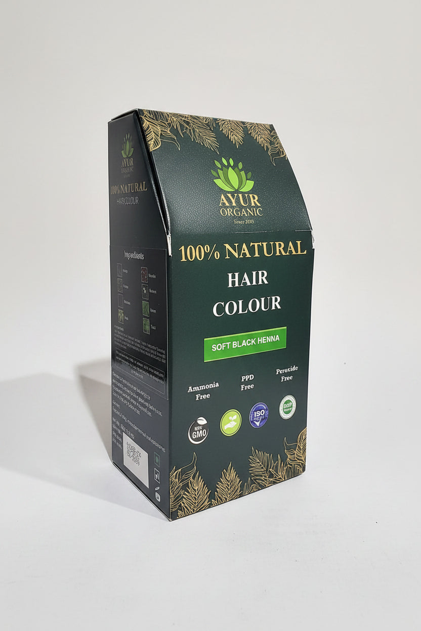 Natural Henna Hair Colour Soft Black – Organic Herbal Hair Colour | Ayur Organic