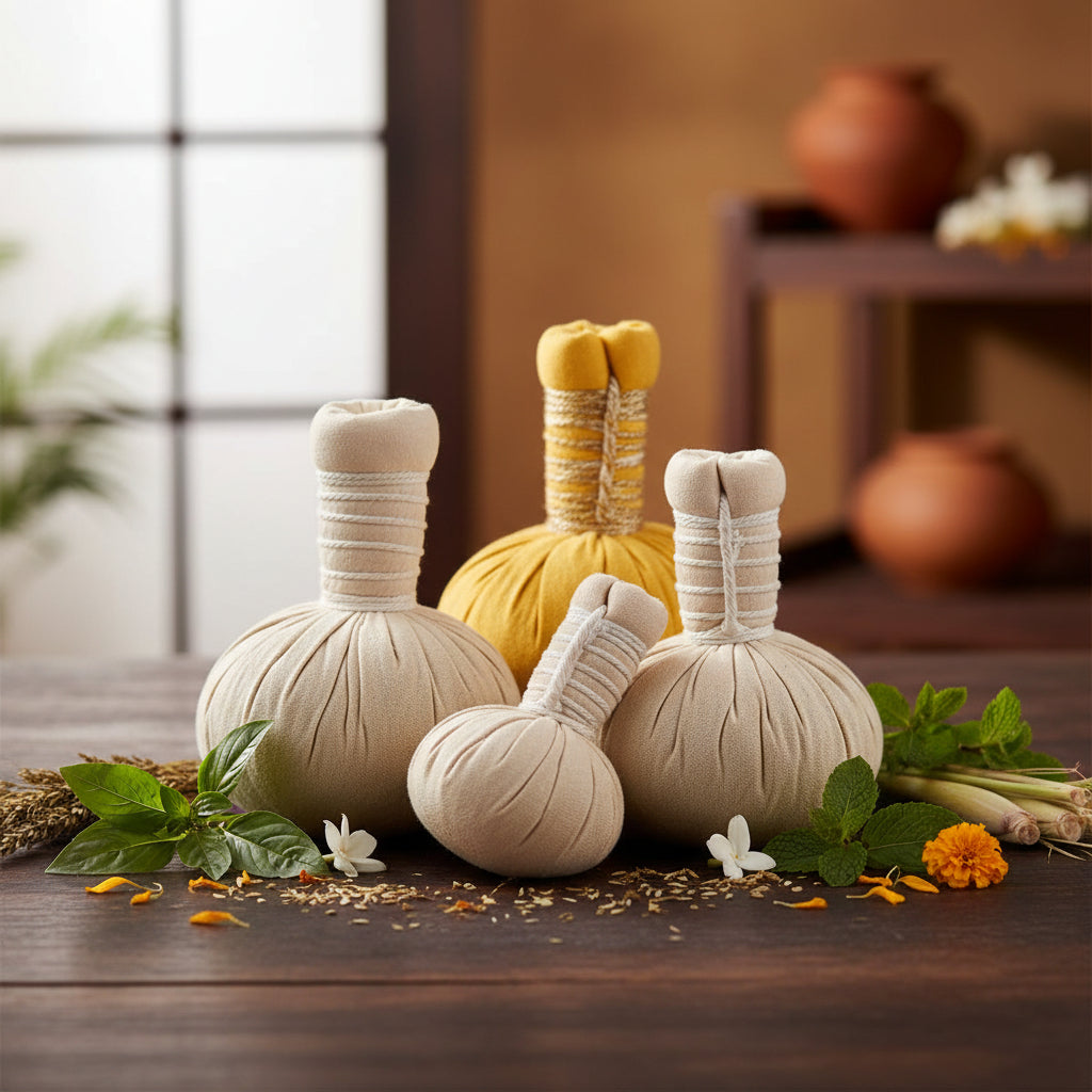 Vata Kizhi – traditional Ayurvedic herbal pouch for warming massage therapy