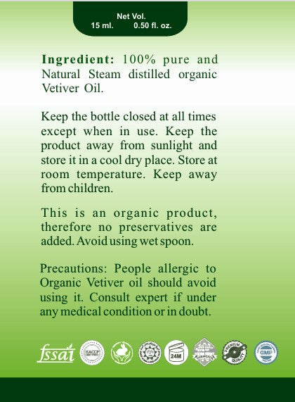 Vetivert Oil 15ml Organic – earthy essential oil for grounding and deep relaxation
