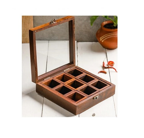 Sheesham Wood Spice Box – handcrafted wooden spice box for organised kitchen storage