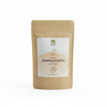 Ayur Organic Ashwagandha Powder – Certified Organic Adaptogen for Stress Relief and Vitality.
