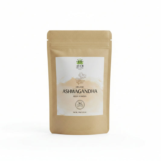 Ayur Organic Ashwagandha Powder – Certified Organic Adaptogen for Stress Relief and Vitality.
