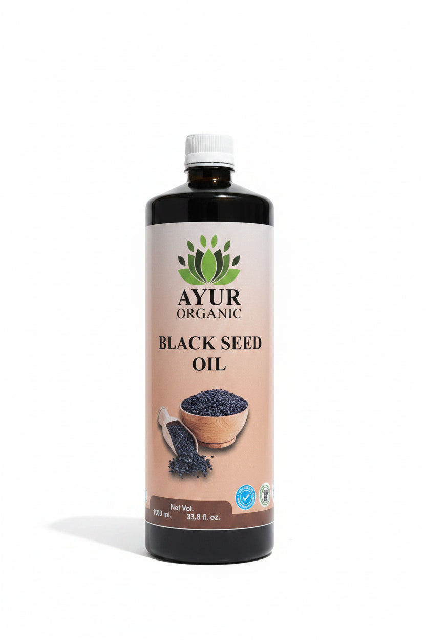 Ayur Organic Black Seed Oil – 1 litre - Cold Pressed Nigella Sativa Oil for Immunity and Inflammation.
