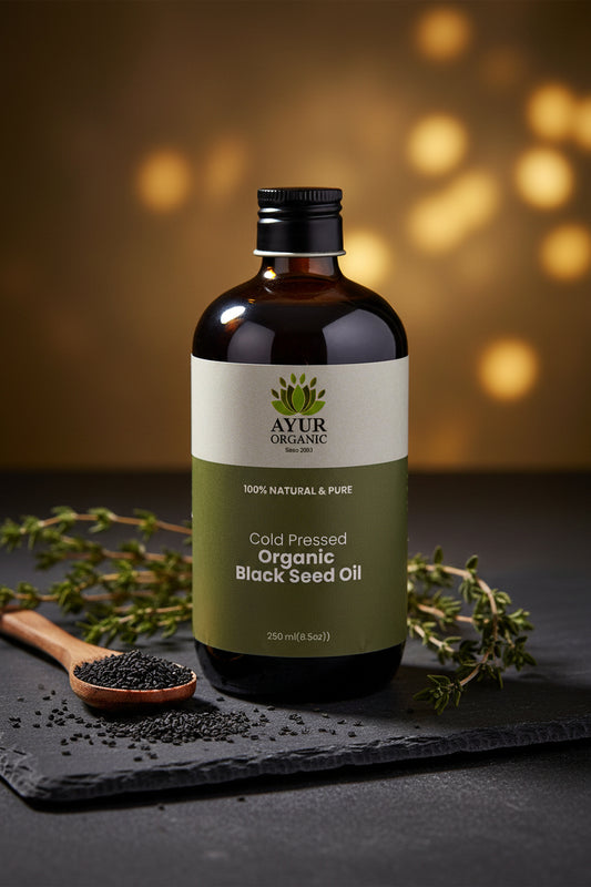 Ayur Organic Black Seed Oil – 250 ml -Cold Pressed Nigella Sativa Oil for Immunity and Inflammation.

