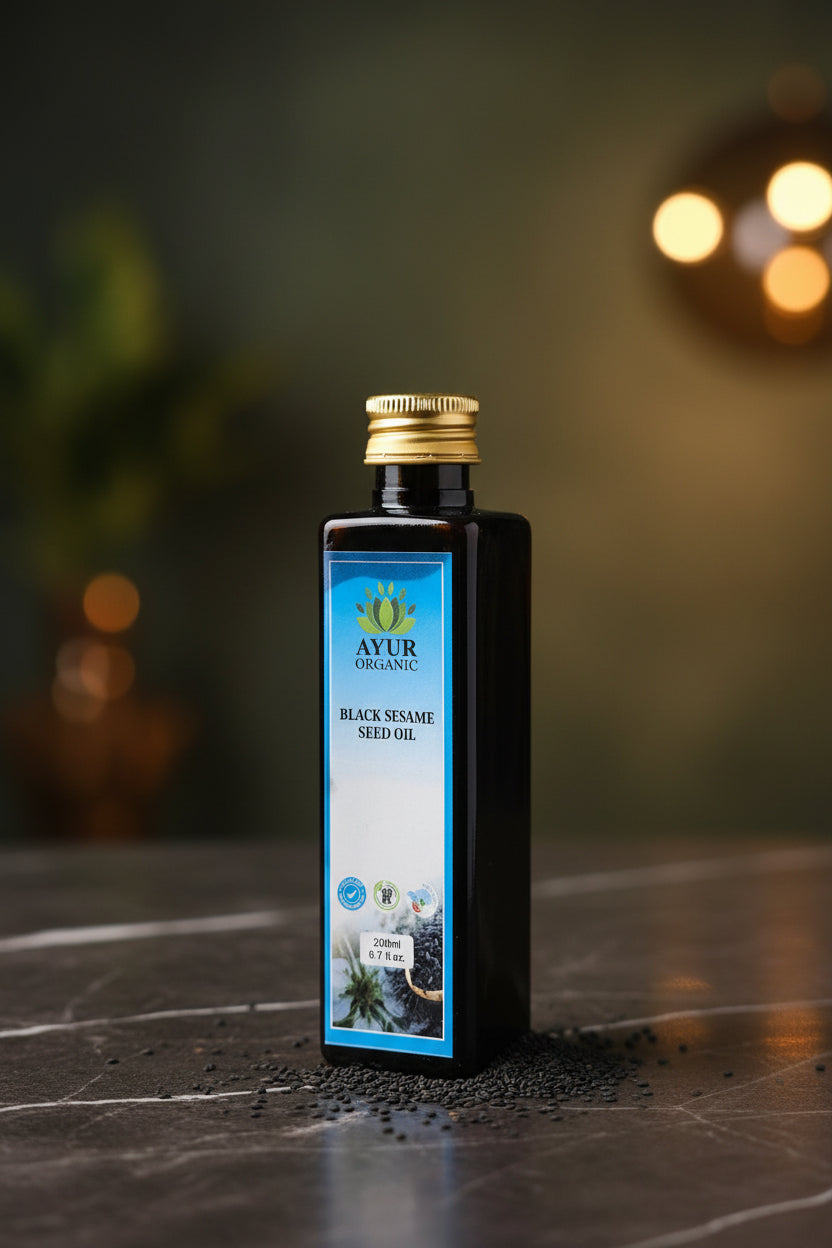 Ayur Organic Black Sesame Seed Oil – 200 ml Certified Organic Ayurvedic Oil for Scalp and Joint Care