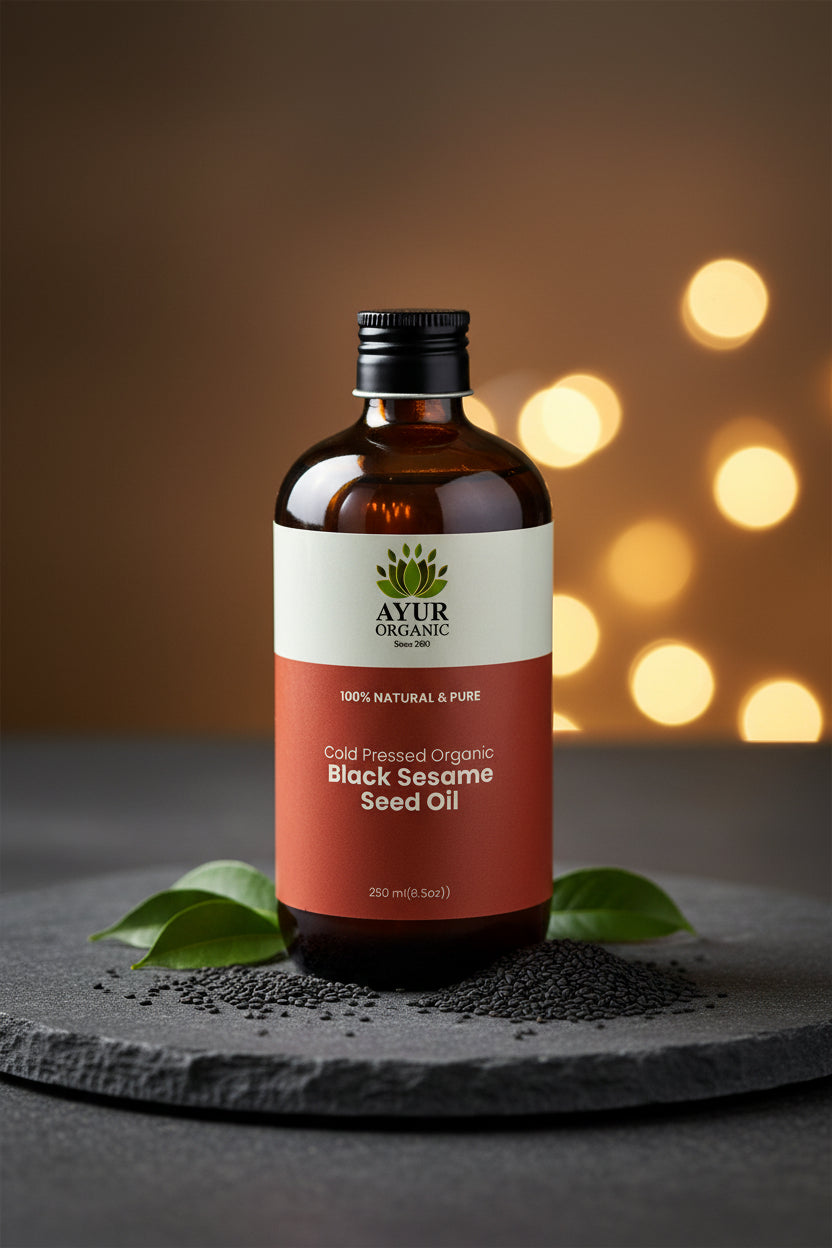 Ayur Organic Black Sesame Seed Oil – 250 ml - Certified Organic Ayurvedic Oil for Scalp and Joint Care