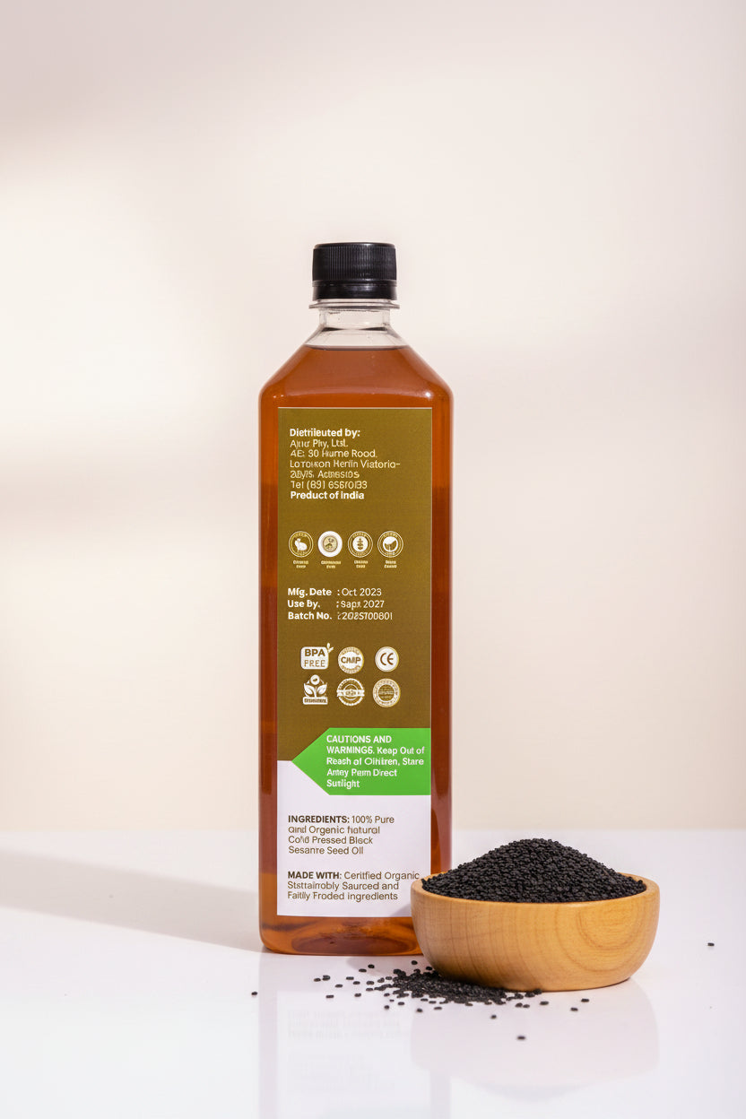 Ayur Organic Black Sesame Seed Oil – Certified Organic Ayurvedic Oil for Scalp and Joint Care