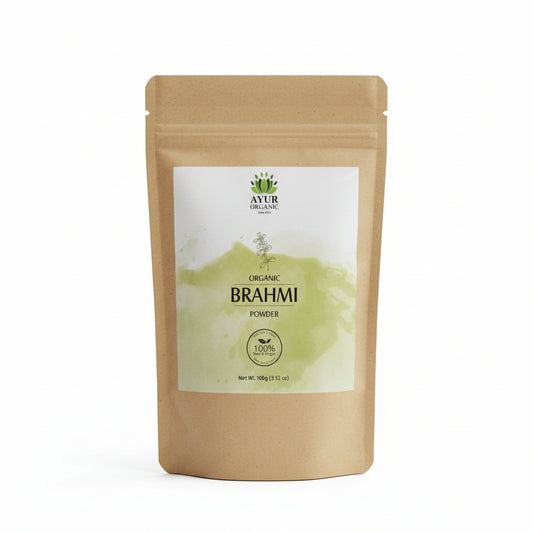 Kraft paper packaging with a white label featuring text and graphics on a dark surface.