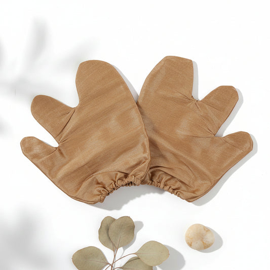 Raw Silk Garshana Gloves – Ayurvedic dry‑brushing gloves for exfoliation and circulation