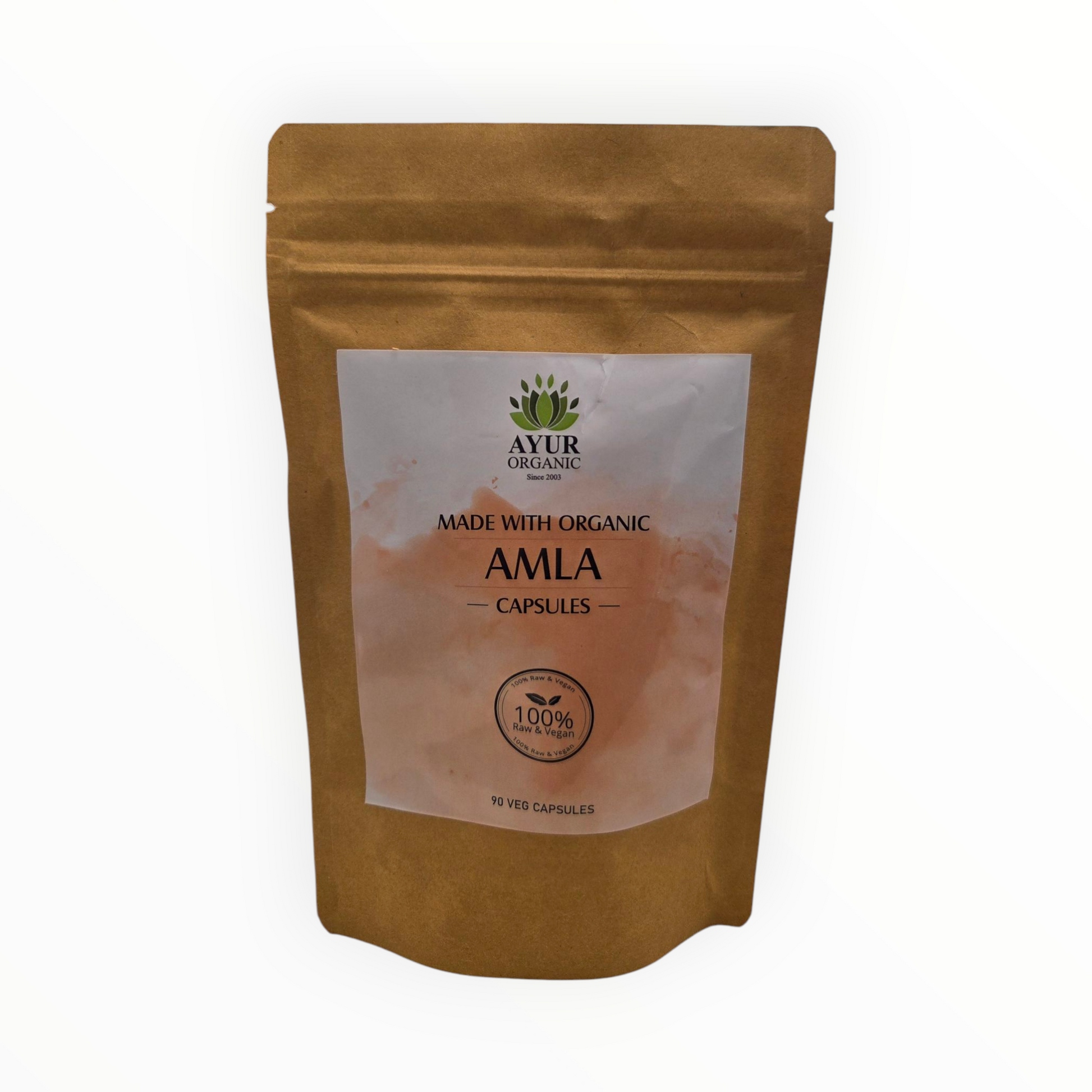 rganic Amla powder encapsulated in clear vegetarian capsules