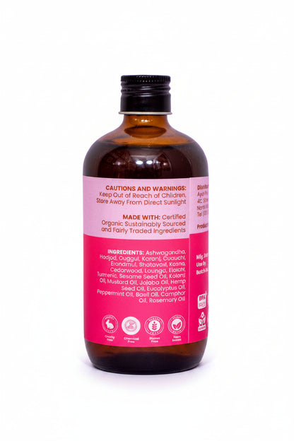 Bottle with a pink label on a white background