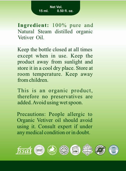 Pure Natural | Vetiver Oil | Organic | 15ml