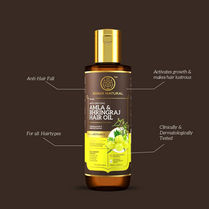 Khadi Natural Amla & Bhringraj Hair Oil - Mineral Oil, Silicones, Synthetic Fragrance Free - 200ml